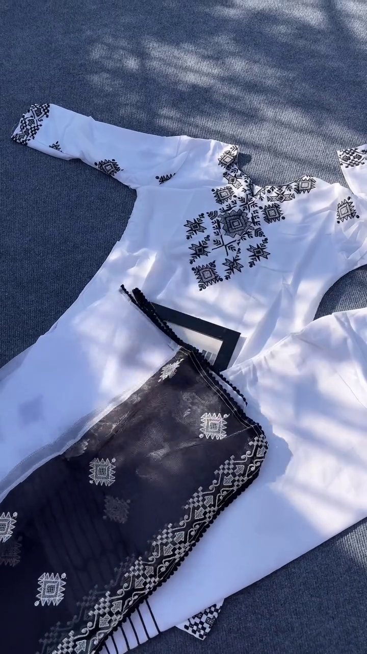 Embroidered Cotton Kurta Set with Contrast Dupatta 🌸