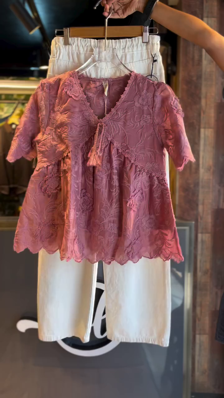 Blush Bloom Lace Top & Ivory Pants Co-Ord Set