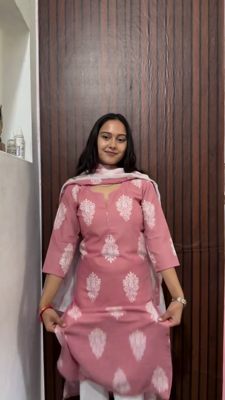 Pink Printed Kurti Set