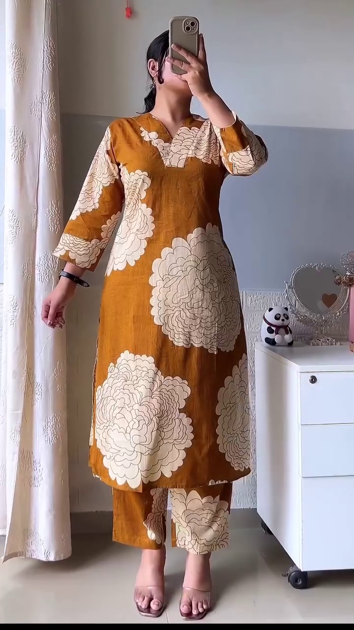 Elephant Print Cotton Kurta Set