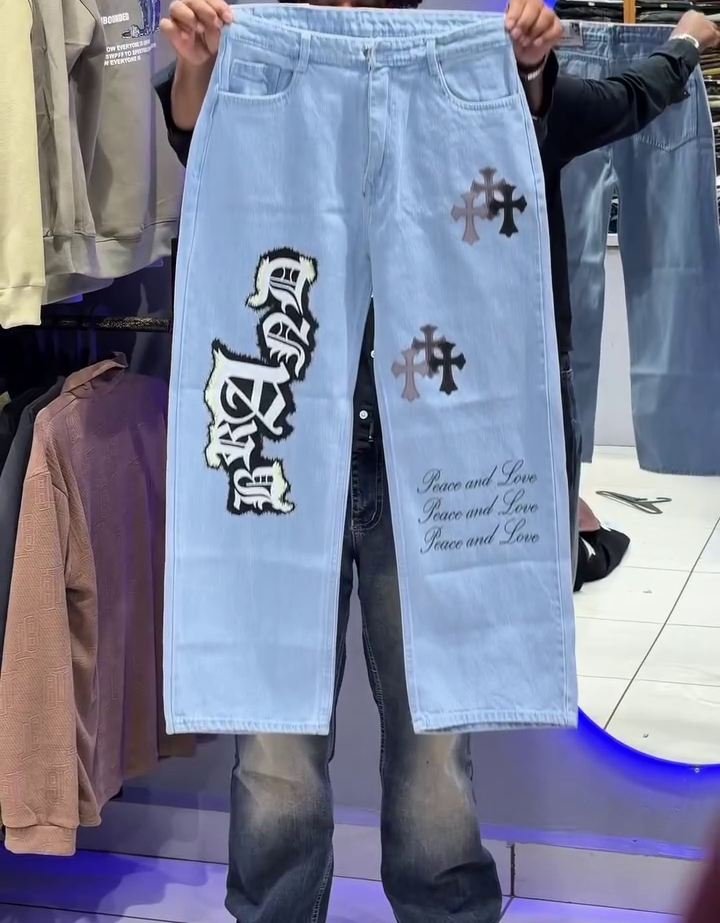 Light Blue Graphic Streetwear Denim