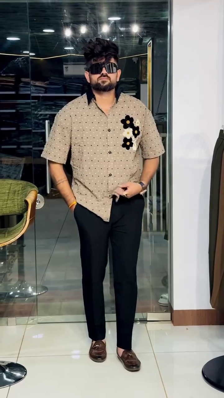 Beige Printed Statement Shirt