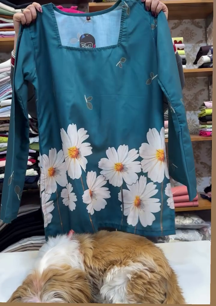 Teal Daisy Print Kurti