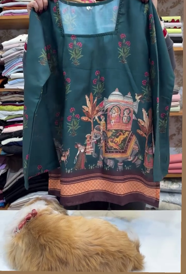 Teal Daisy Print Kurti