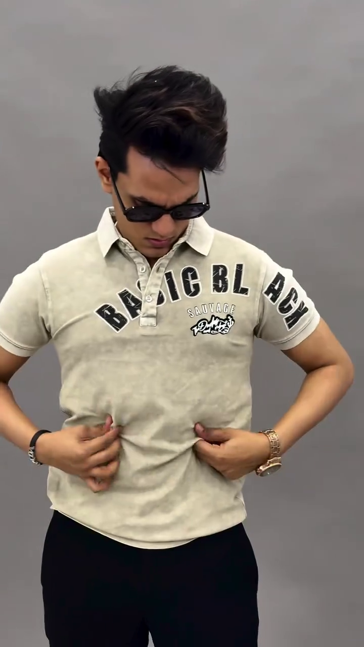 Beige Graphic Polo T-Shirt
