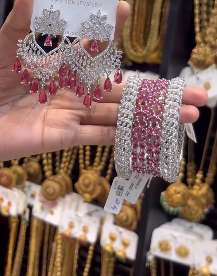 Luxury Crystal Drop Earrings & Statement Bangle Set