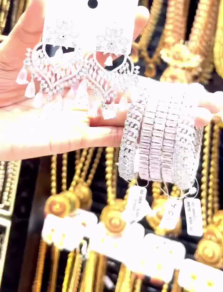 Luxury Crystal Drop Earrings & Statement Bangle Set